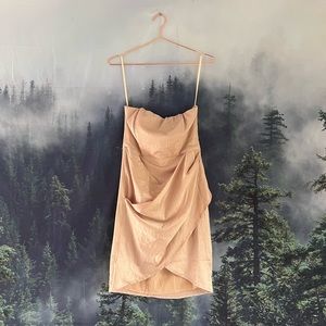 Saints + Secrets Strapless Cocktail Midi Dress in Champagne Size 10/M